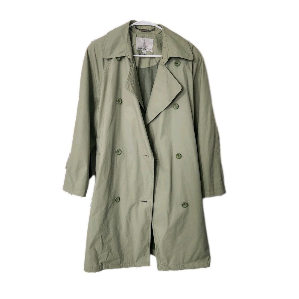 Vintage London Fog Maincoats Women's Green Trench Coat Jacket sz 8P - Picture 8 of 8